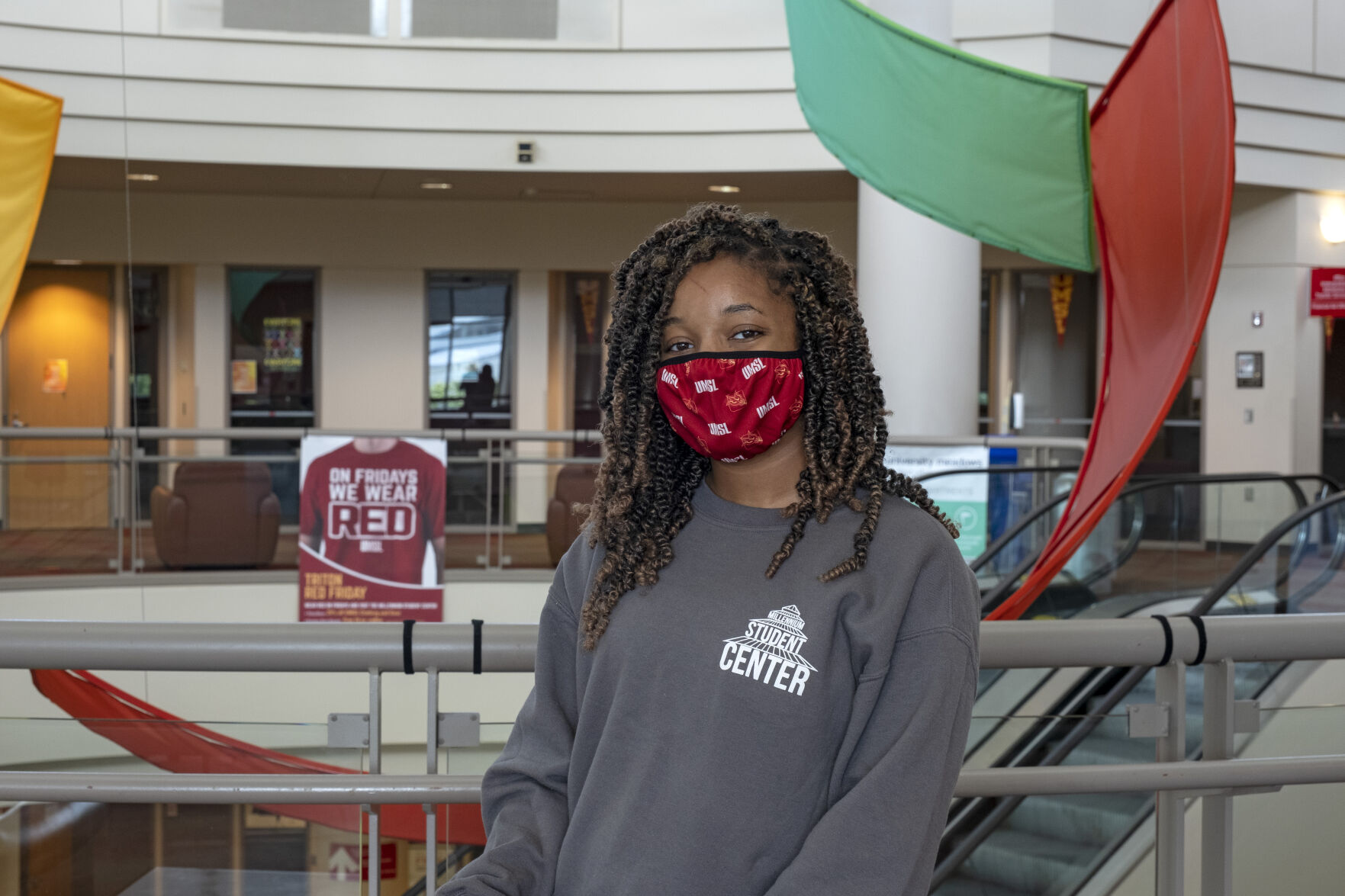 Student sports her custom UMSL mask. Photo provided by University of Missouri–St. Louis